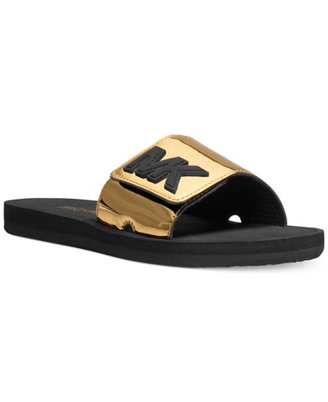 michael kors metallic slides gold|Michael Kors slip on slippers.